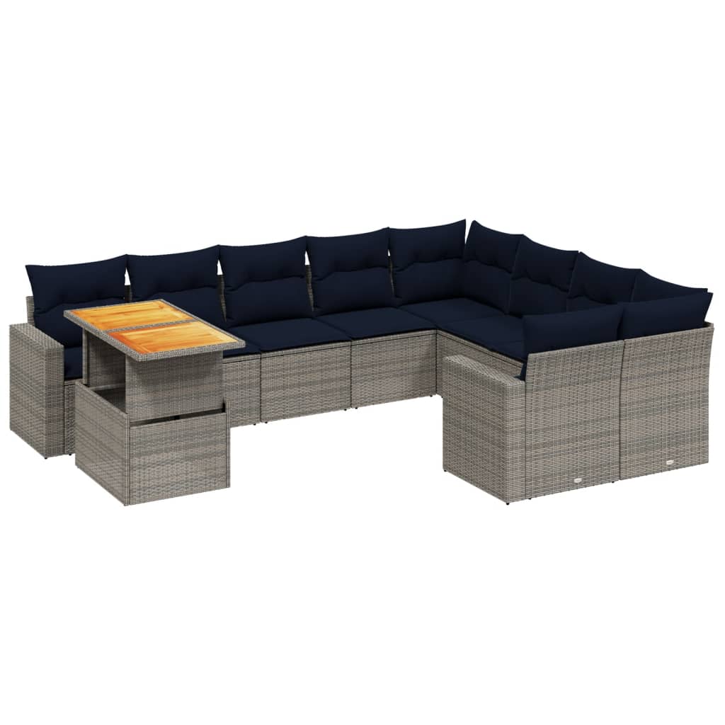 10 Piece Patio Sofa Set with Cushions Gray Poly Rattan