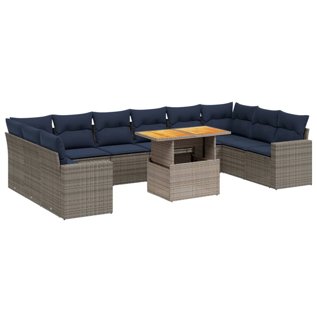 11 Piece Patio Sofa Set with Cushions Gray Poly Rattan