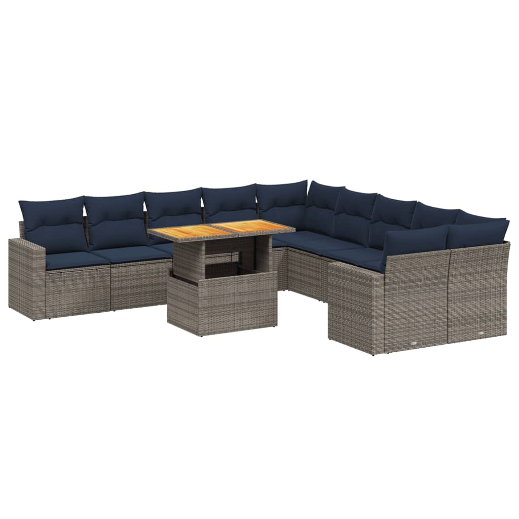 11 Piece Patio Sofa Set with Cushions Gray Poly Rattan
