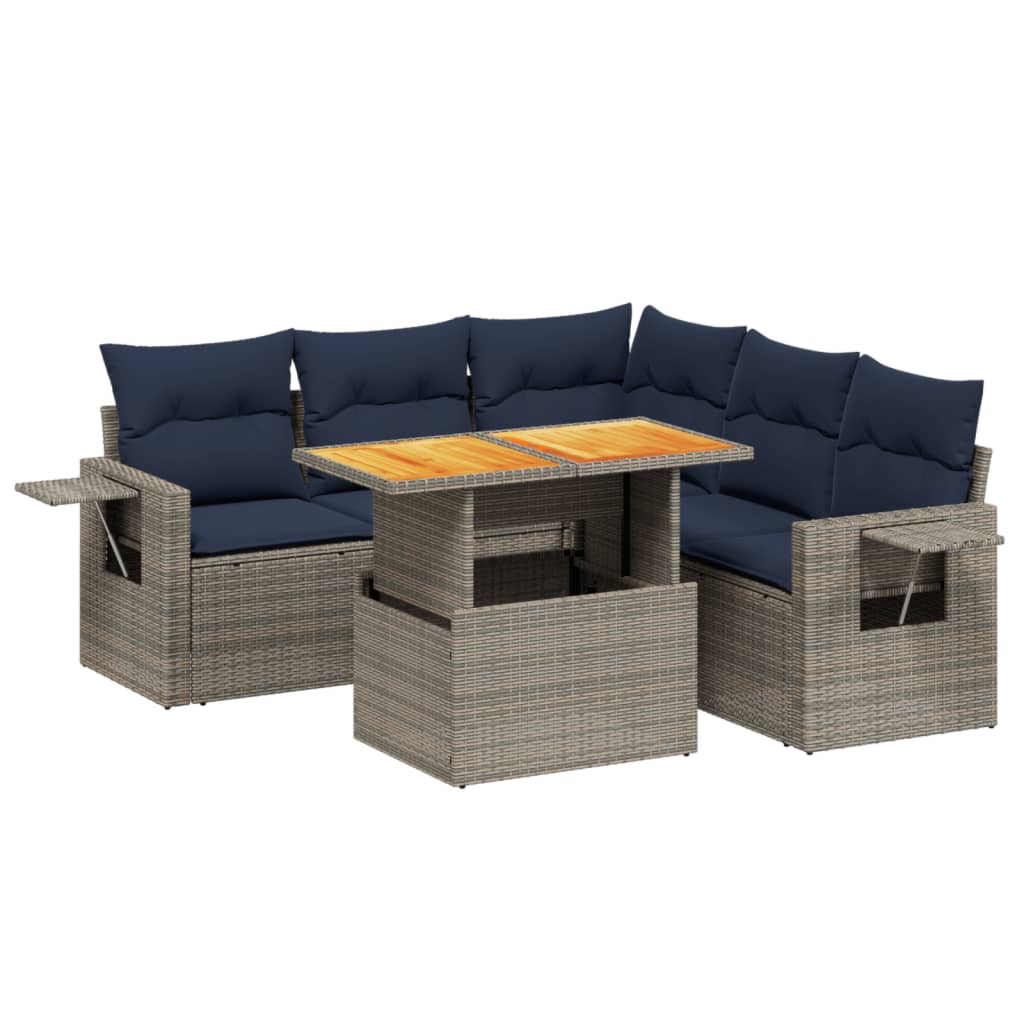 6 Piece Patio Sofa Set with Cushions Gray Poly Rattan