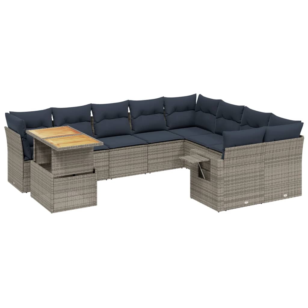 10 Piece Patio Sofa Set with Cushions Gray Poly Rattan