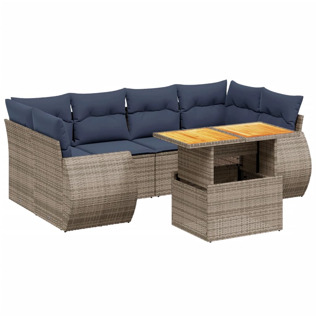 7 Piece Patio Sofa Set with Cushions Gray Poly Rattan