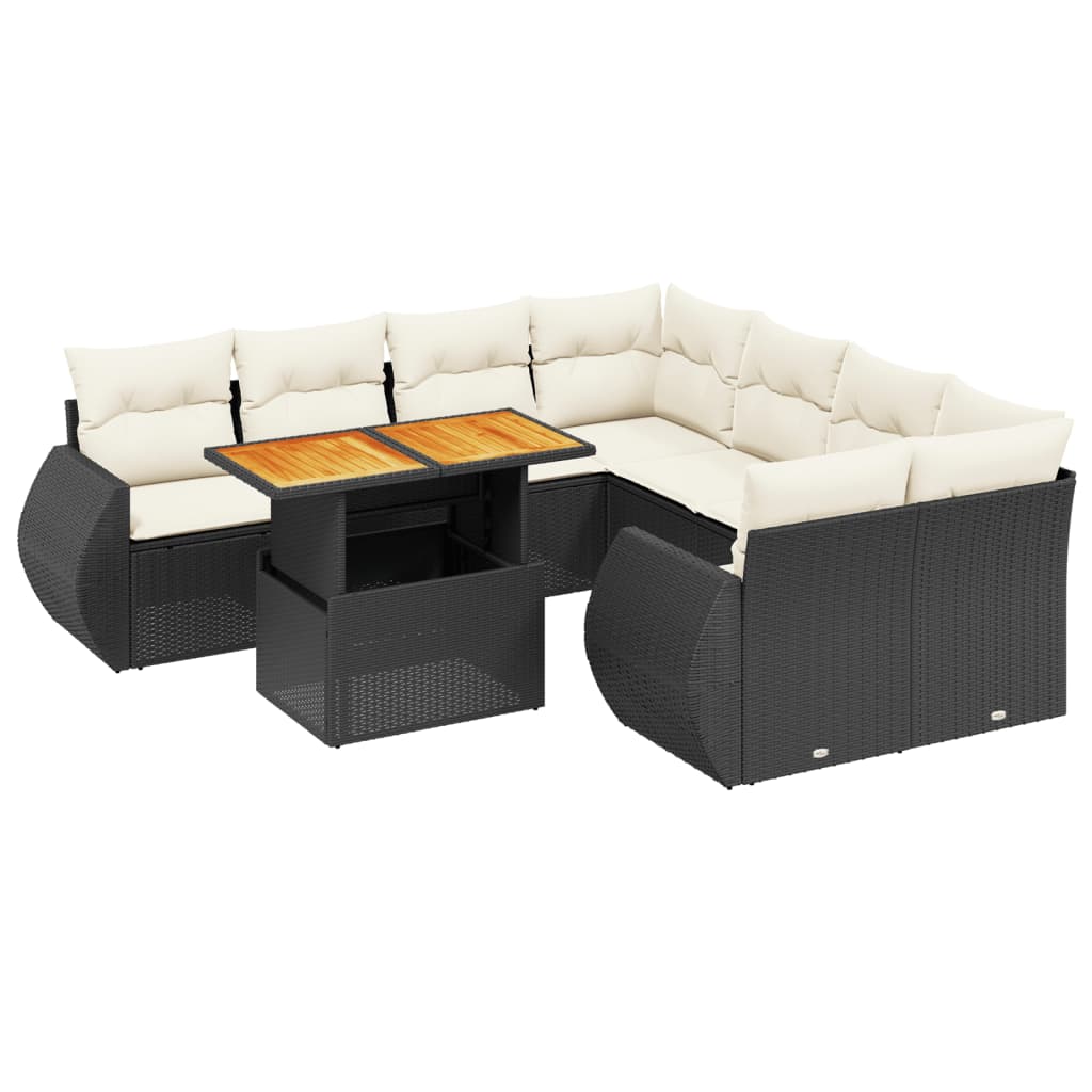 Garden Sofa Set Black PE rattan Large Adjustable Armrests
