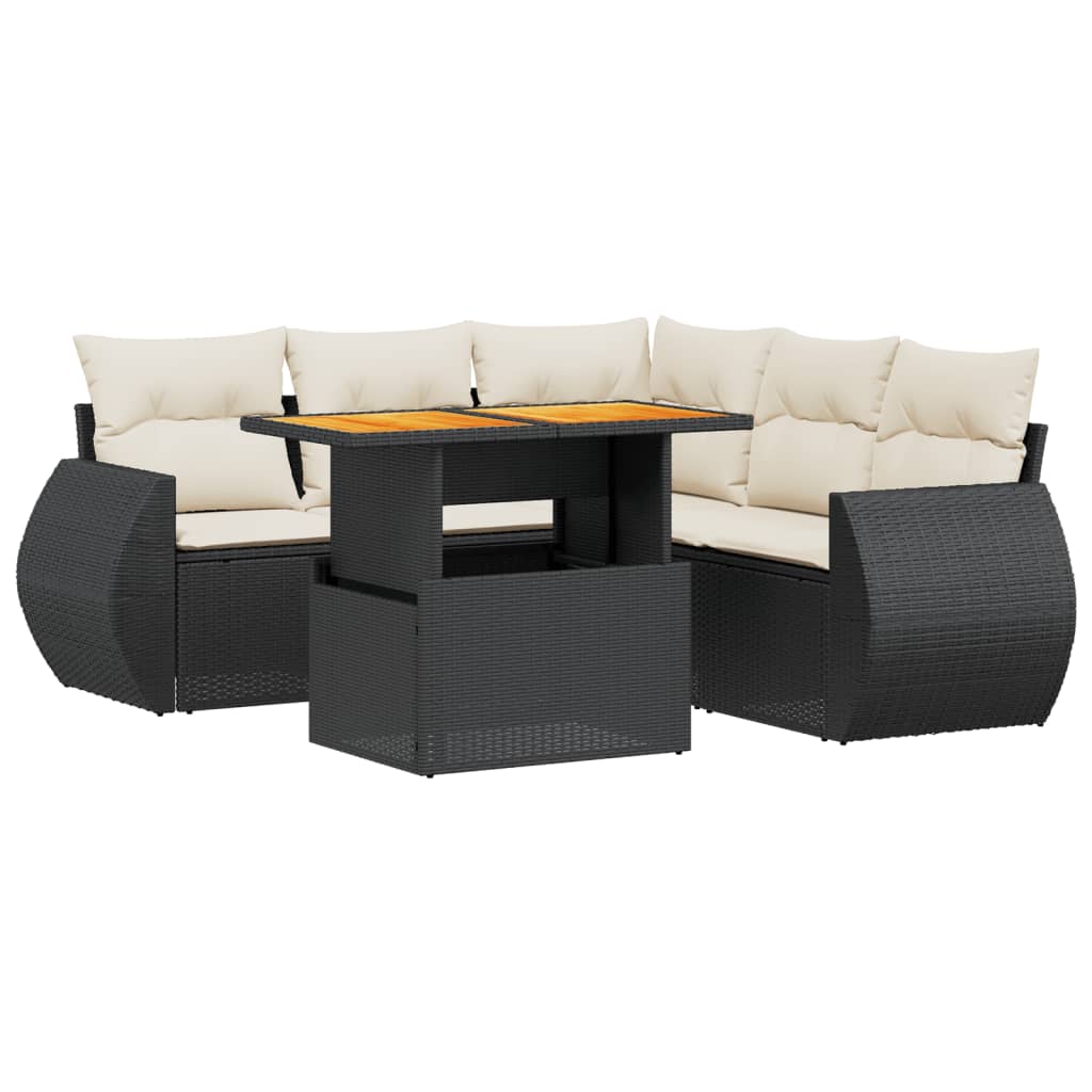 Garden Sofa Set Black PE rattan 6 Piece Adjustable Armrests