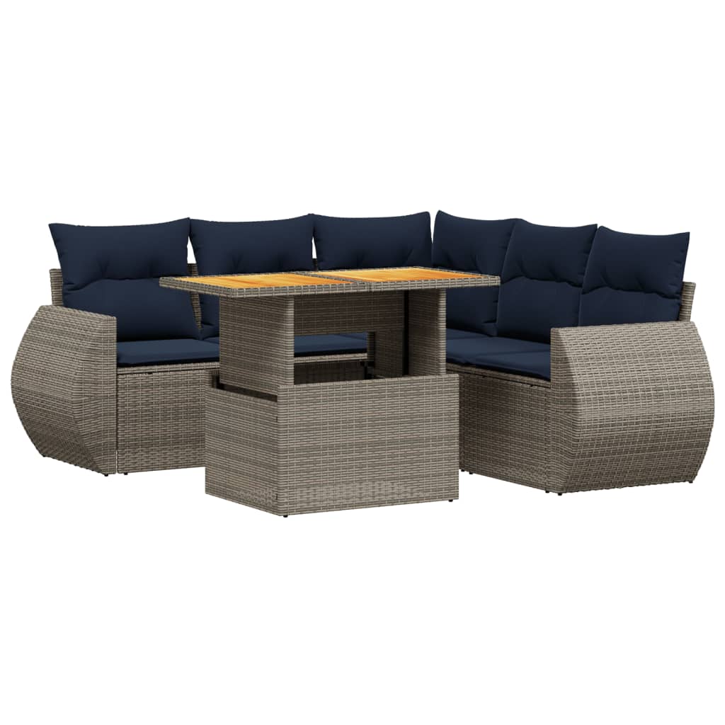 6 Piece Patio Sofa Set with Cushions Gray Poly Rattan