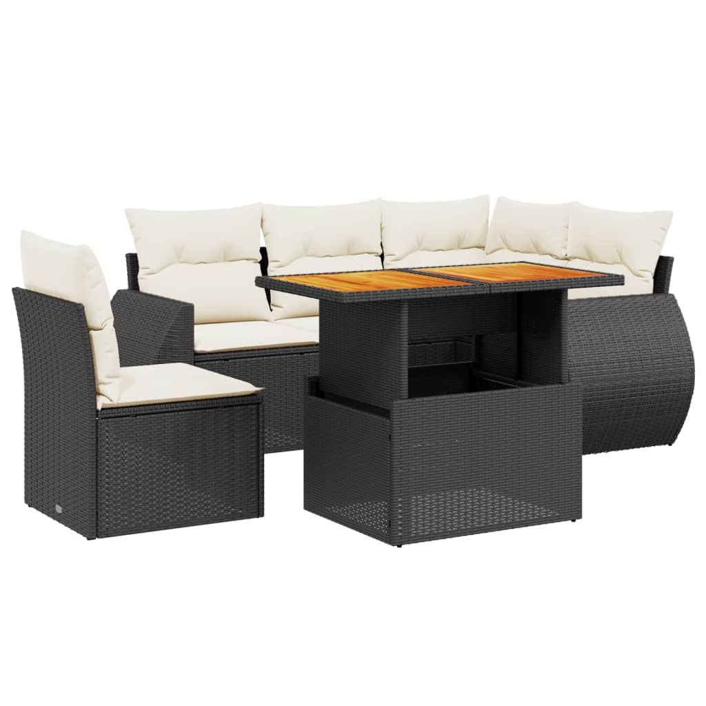 Garden Sofa Set Black PE Rattan 6 Piece Removable Covers