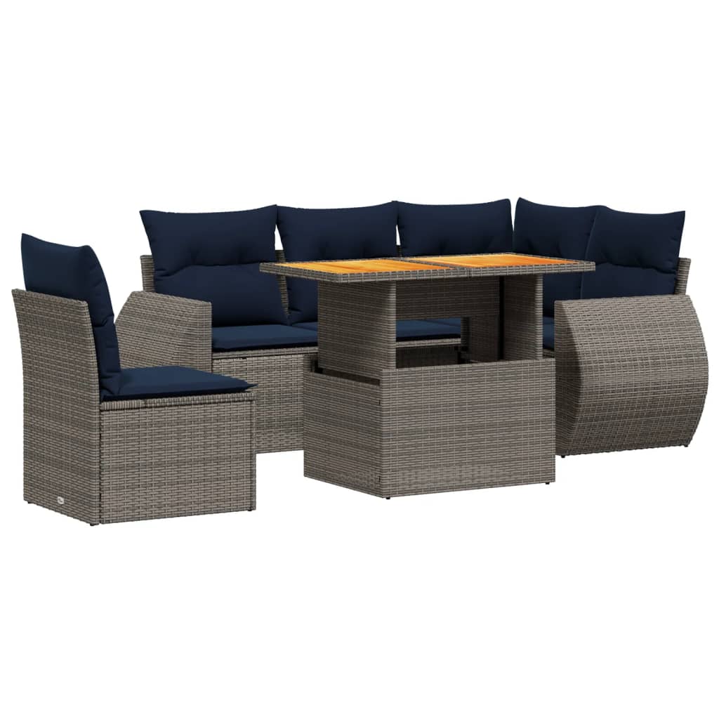 6 Piece Patio Sofa Set with Cushions Gray Poly Rattan