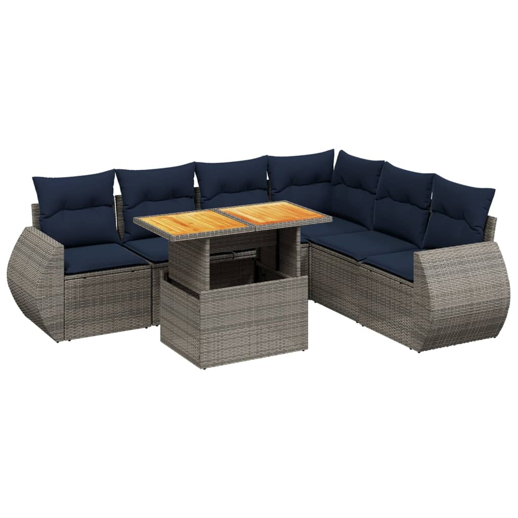 7 Piece Patio Sofa Set with Cushions Gray Poly Rattan