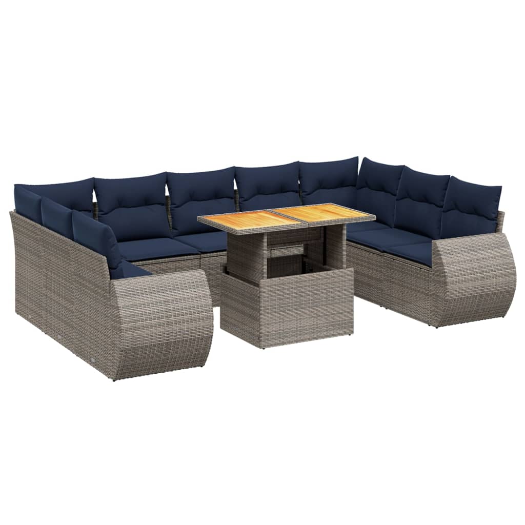 10 Piece Patio Sofa Set with Cushions Gray Poly Rattan