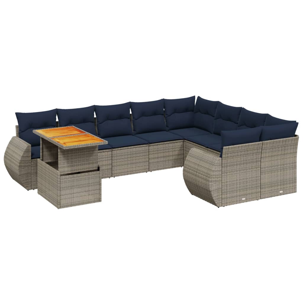 10 Piece Patio Sofa Set with Cushions Gray Poly Rattan