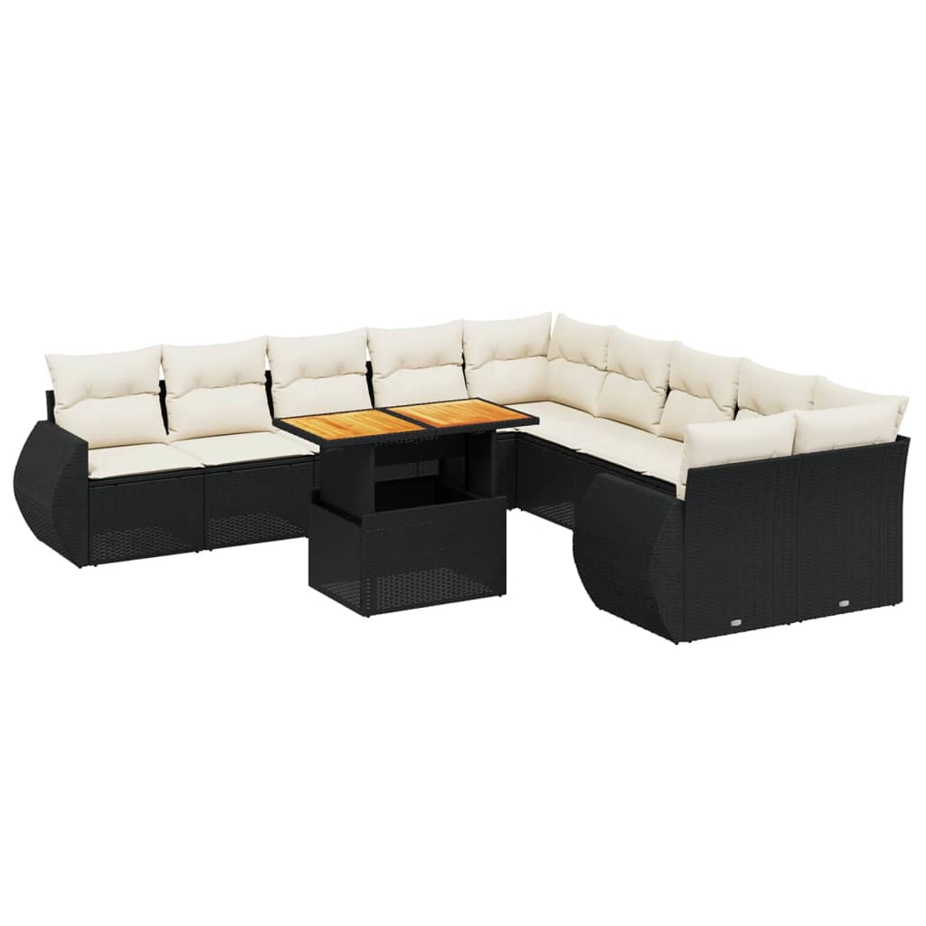 Garden Sofa Set Black PE rattan Large Adjustable Armrests