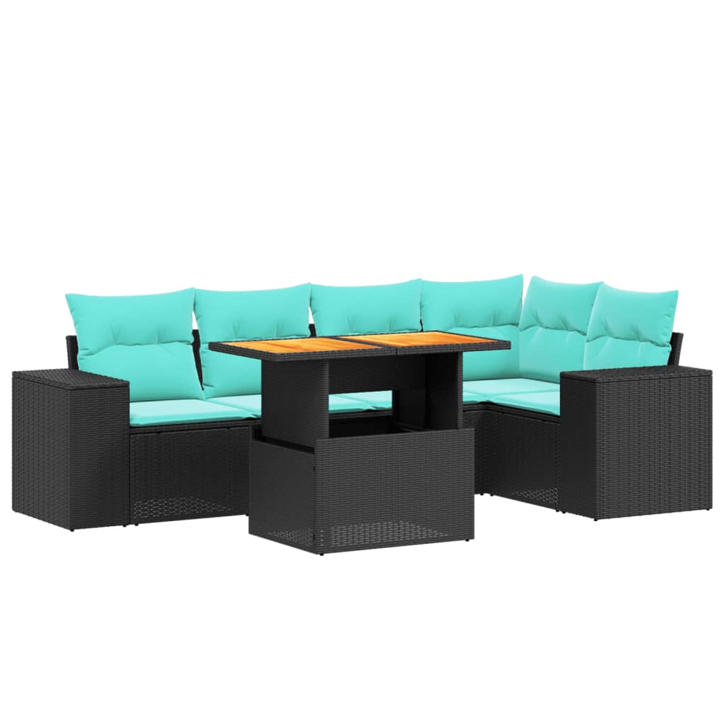 6 Piece Patio Sofa Set with Cushions Black Poly Rattan
