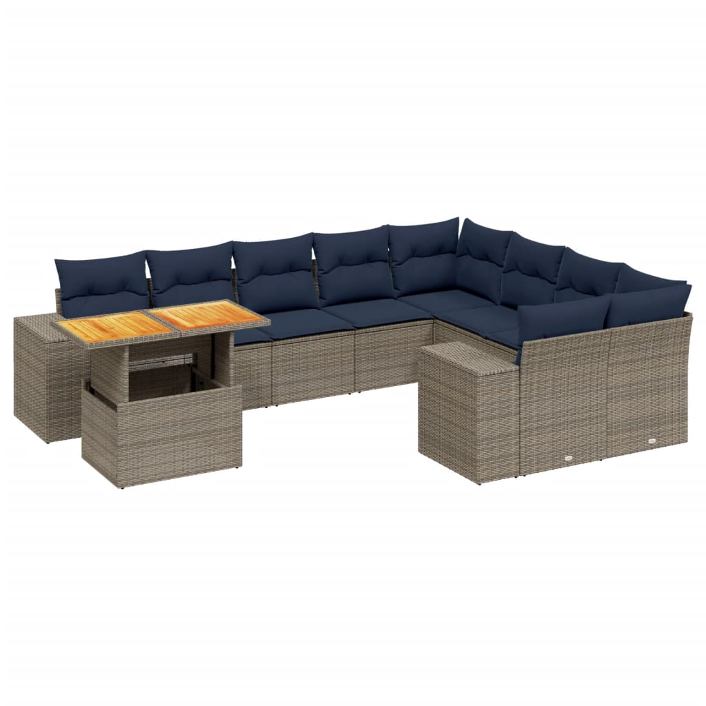 10 Piece Patio Sofa Set with Cushions Gray Poly Rattan