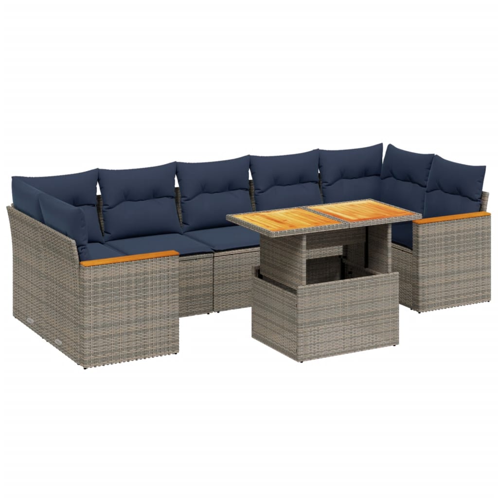 8 Piece Patio Sofa Set with Cushions Gray Poly Rattan