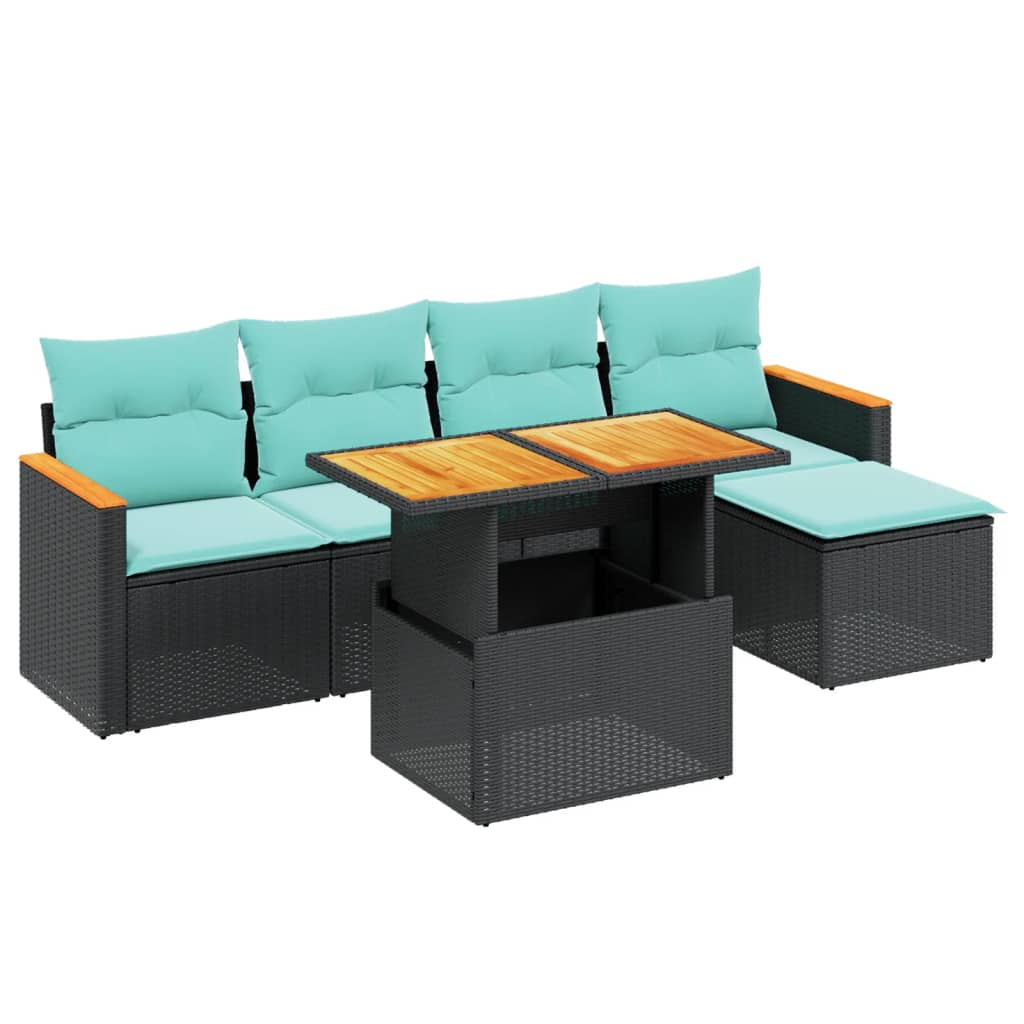 6 Piece Patio Sofa Set with Cushions Black Poly Rattan