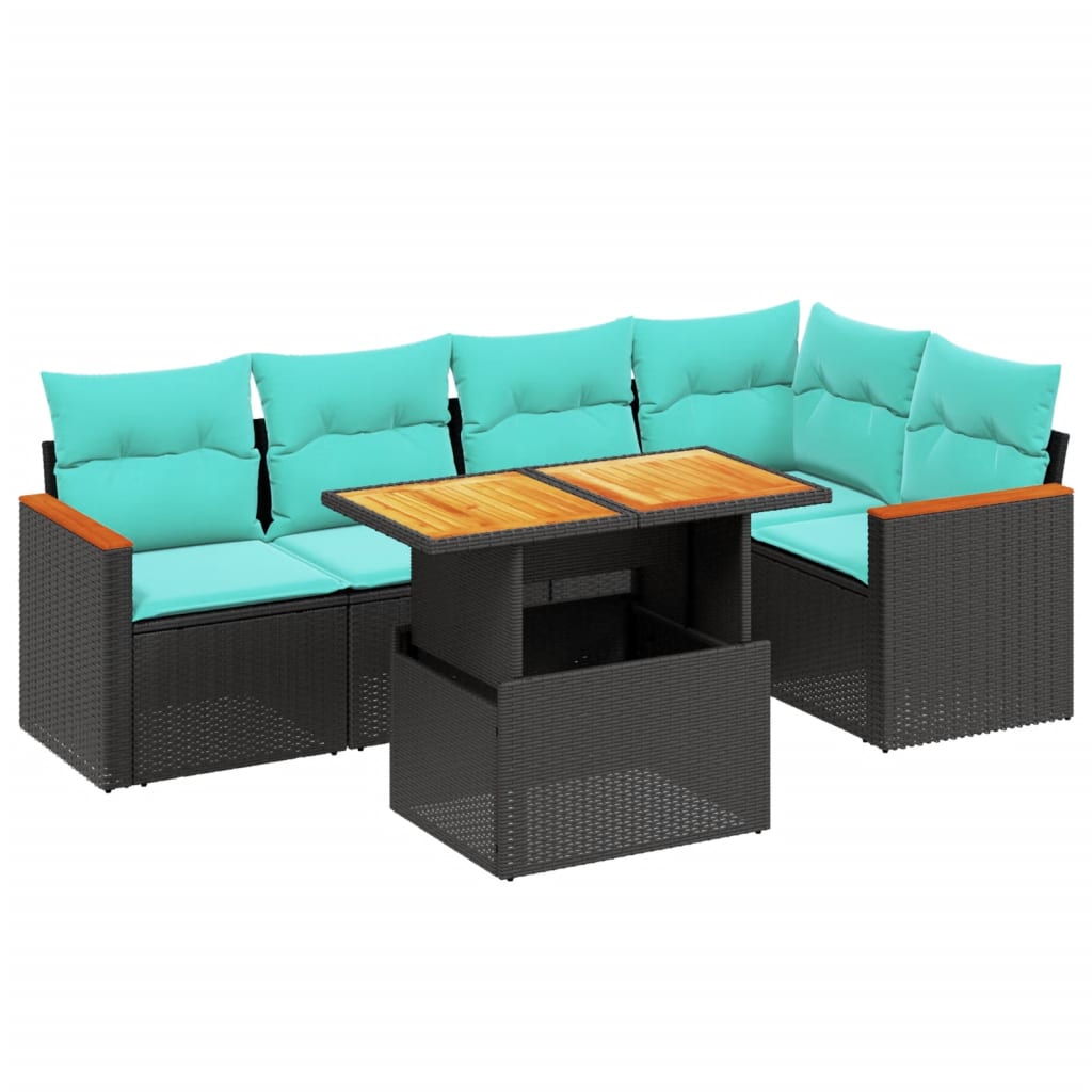 6 Piece Patio Sofa Set with Cushions Black Poly Rattan