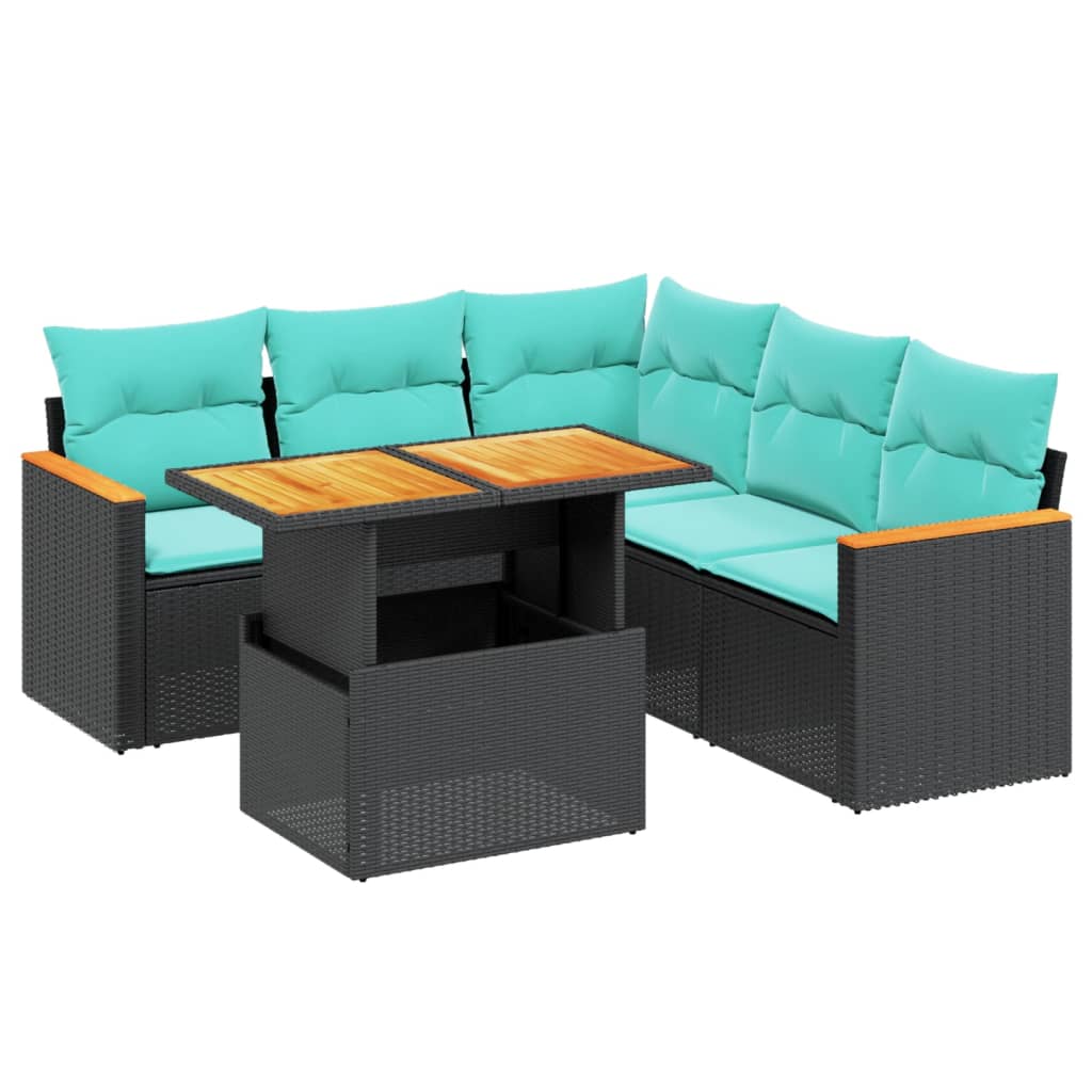 6 Piece Patio Sofa Set with Cushions Black Poly Rattan