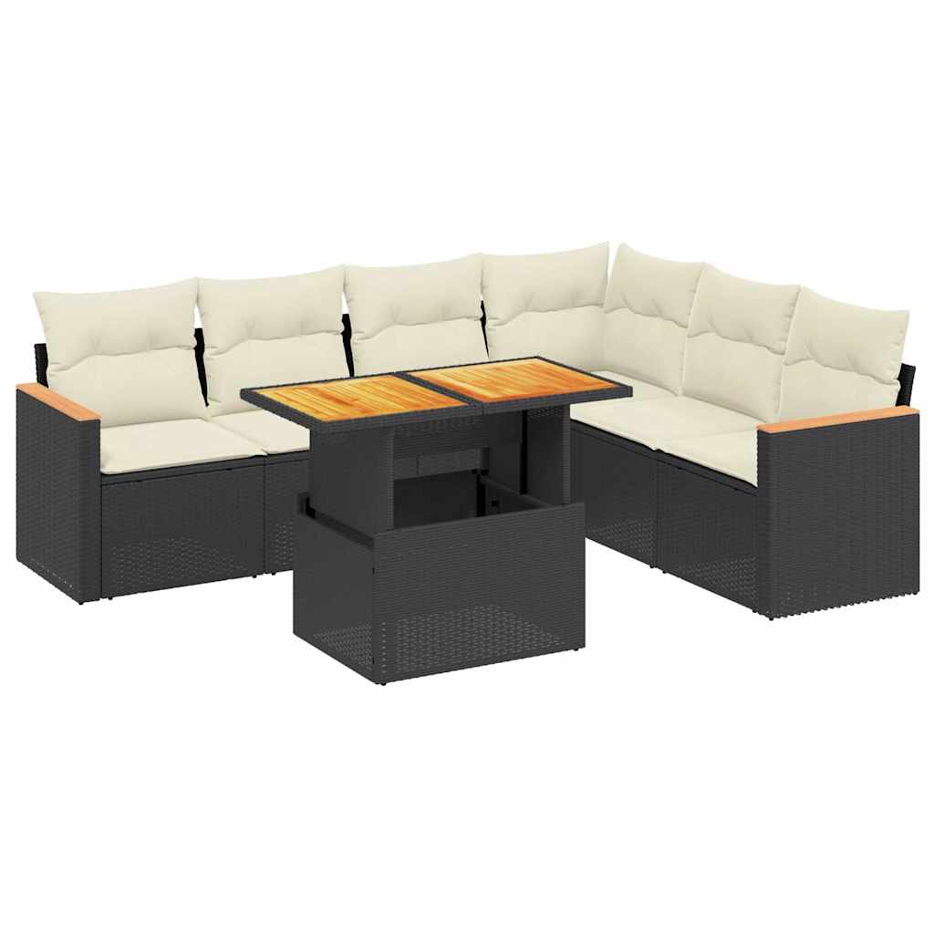 Garden Sofa Set Black with Cream White Cushions