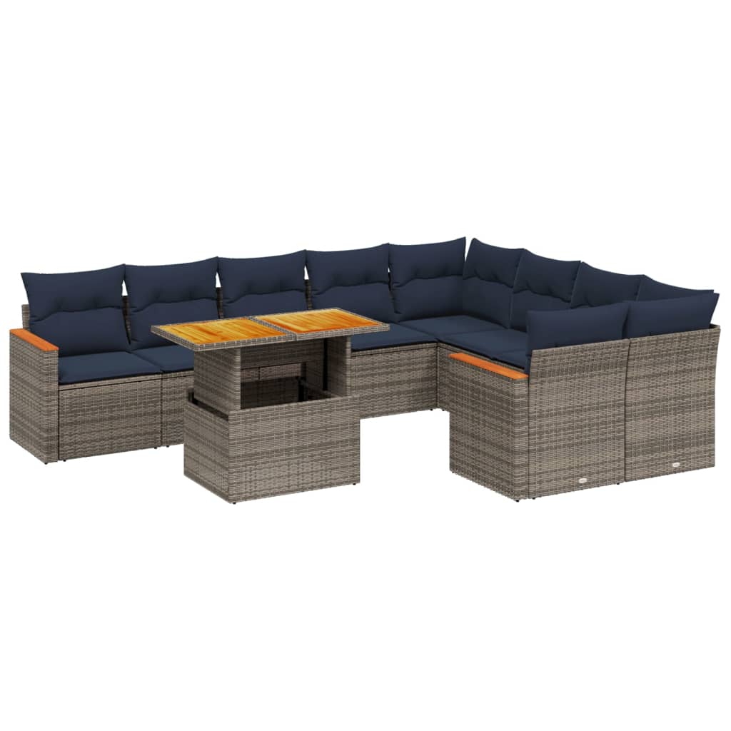 10 Piece Patio Sofa Set with Cushions Gray Poly Rattan
