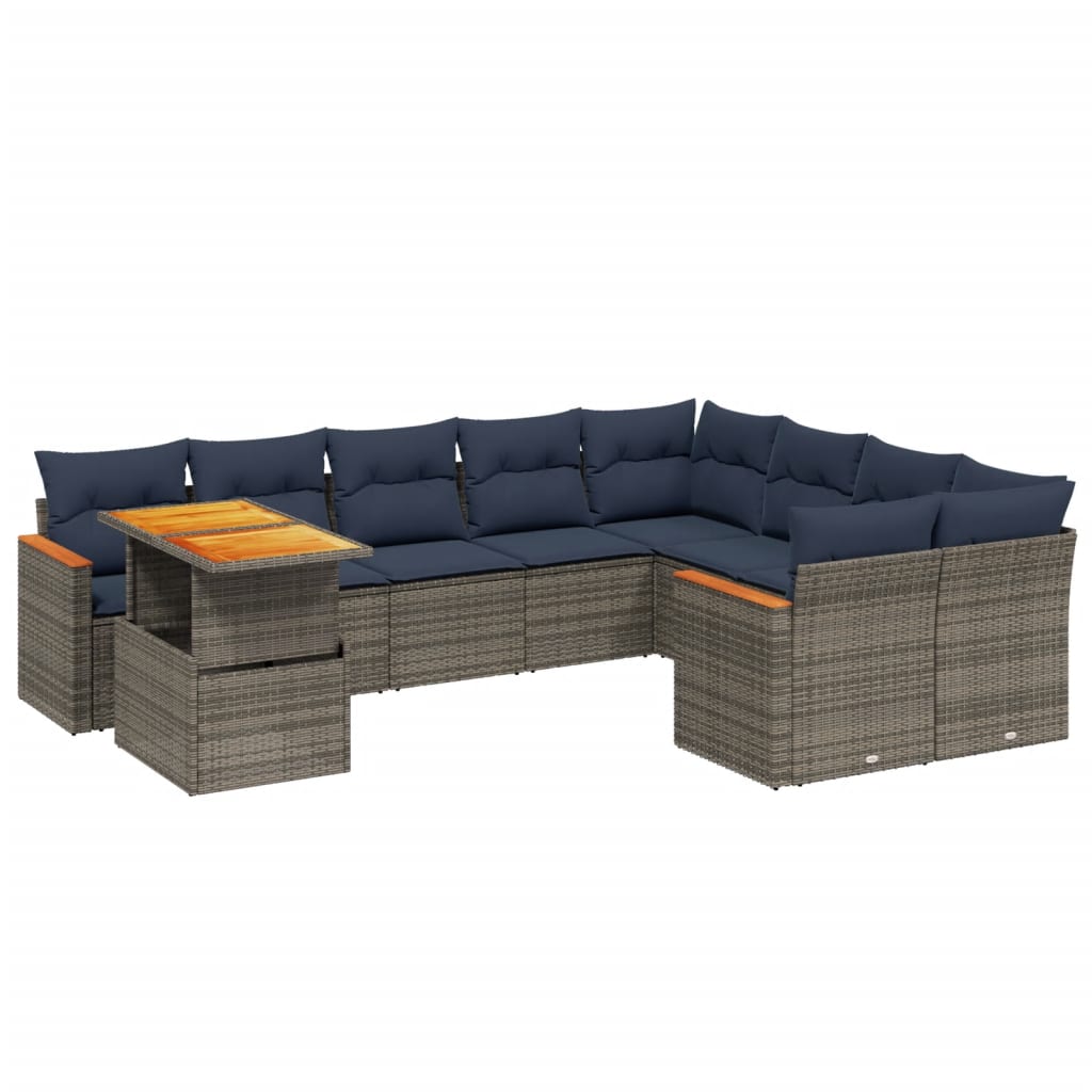 10 Piece Patio Sofa Set with Cushions Gray Poly Rattan