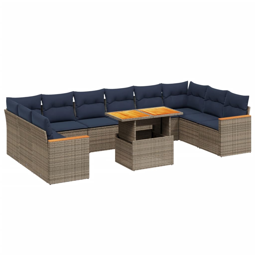 11 Piece Patio Sofa Set with Cushions Gray Poly Rattan