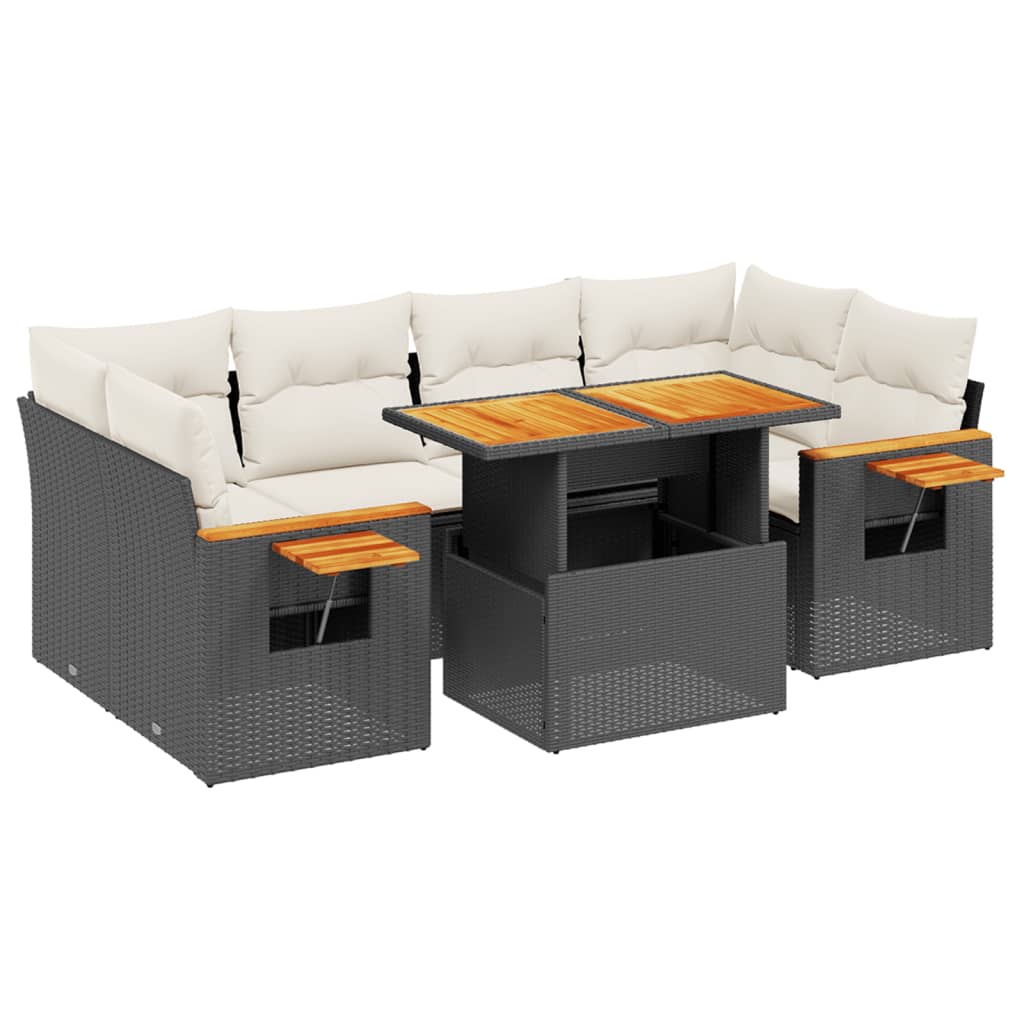 Garden Sofa Set Black PE rattan 7-Piece Set Adjustable Armrests
