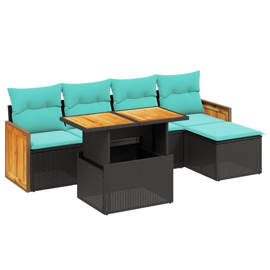6 Piece Patio Sofa Set with Cushions Black Poly Rattan