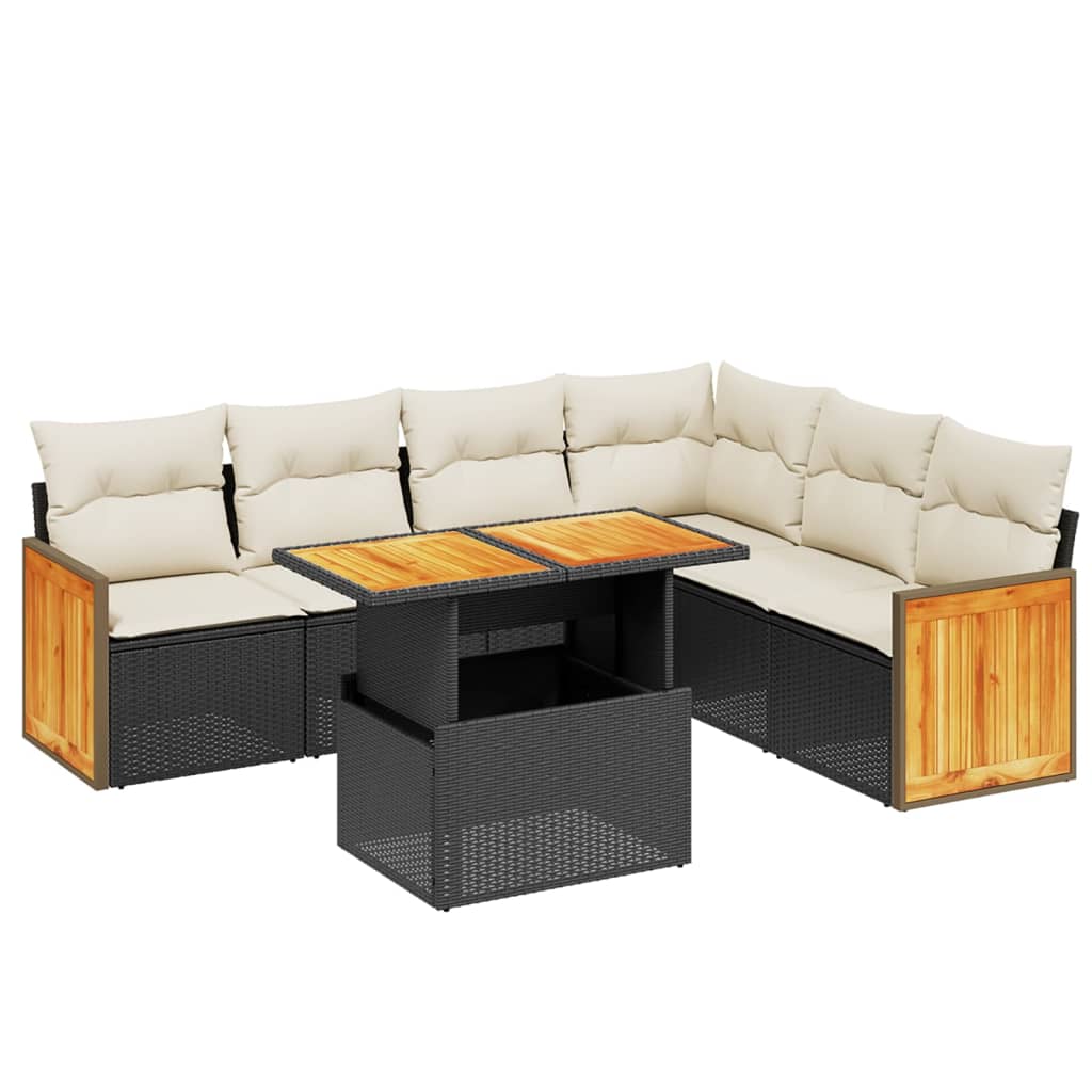 Garden Sofa Set Black PE Rattan Large Adjustable Armrests