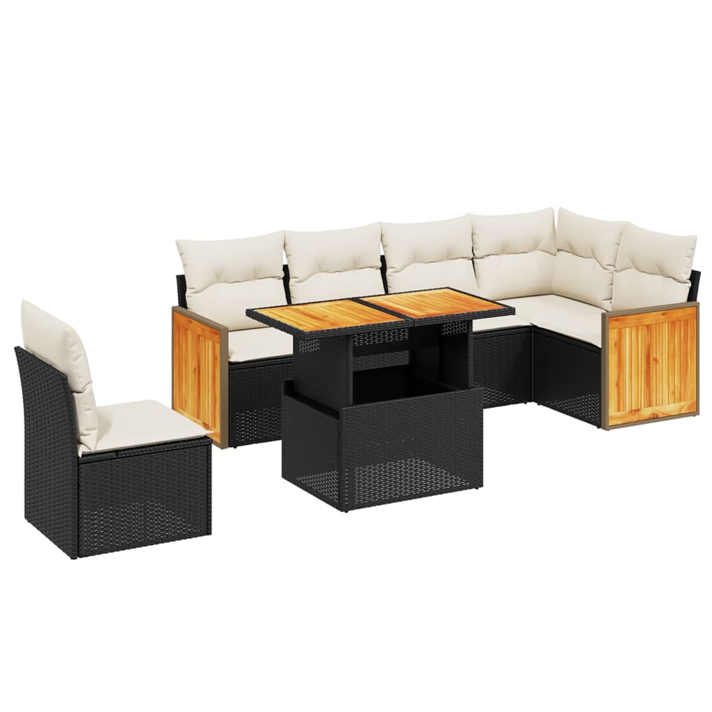 Garden Sofa Set Black PE Rattan 7 Piece Adjustable Armrests