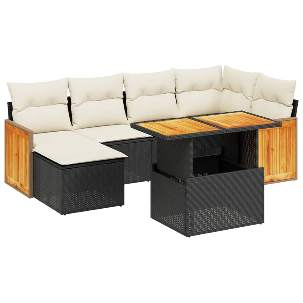 Garden Sofa Set Black PE Rattan 7 Piece Adjustable Armrests