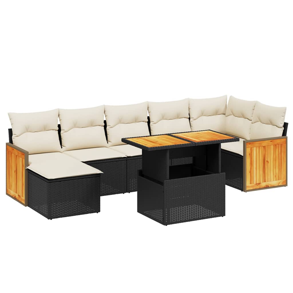 Garden Sofa Set Black and Cream White PE rattan 8 Piece Set