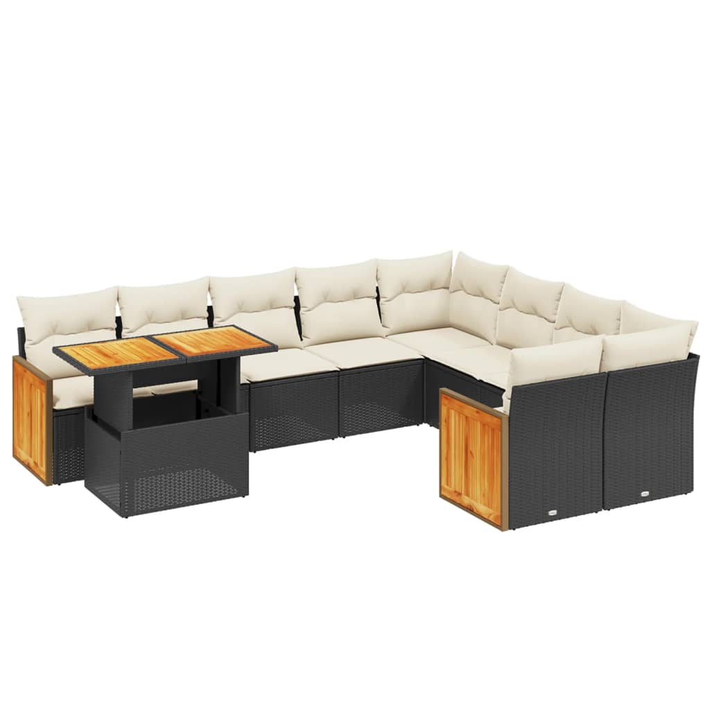 10 Piece Patio Sofa Set with Cushions Black Poly Rattan