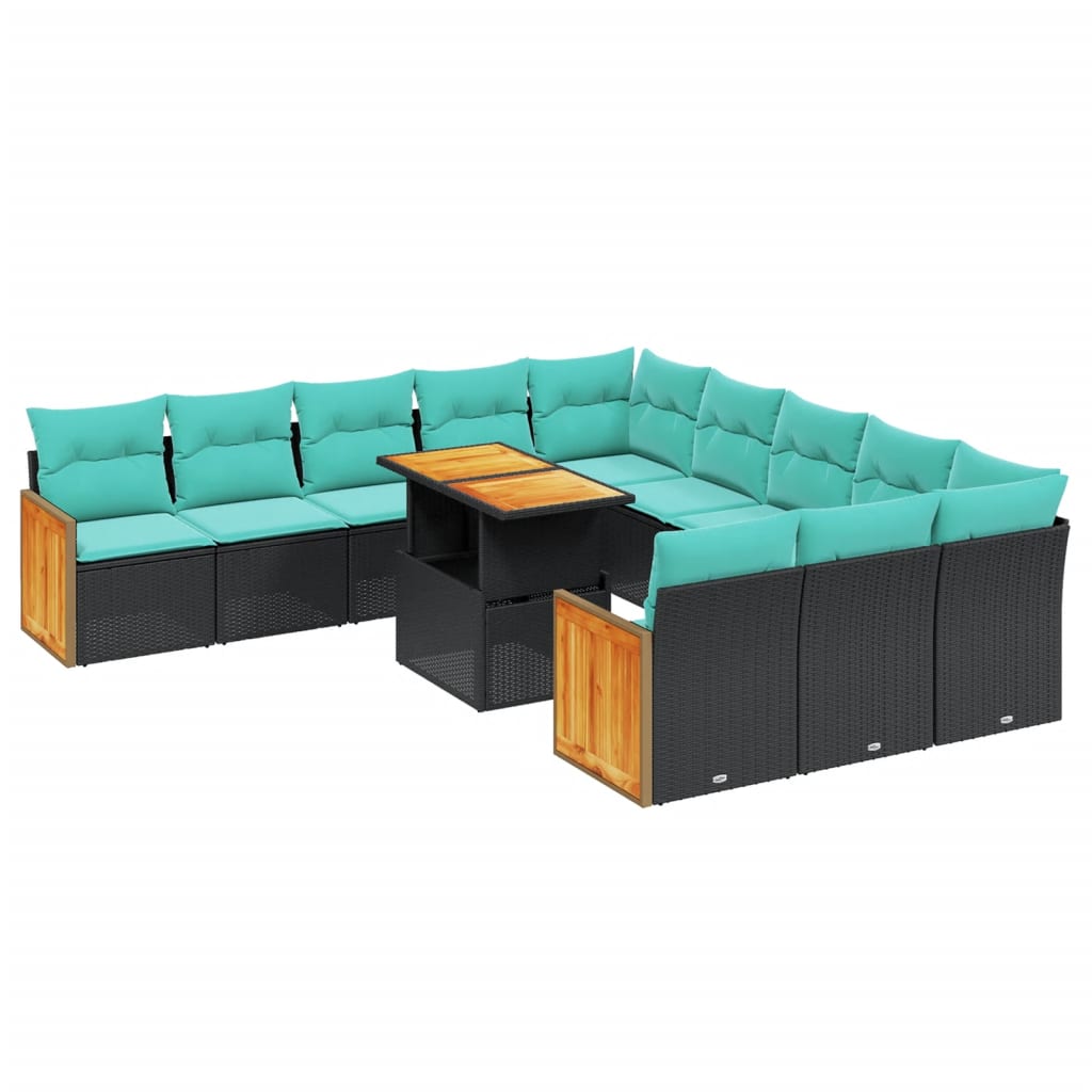 11 Piece Patio Sofa Set with Cushions Black Poly Rattan