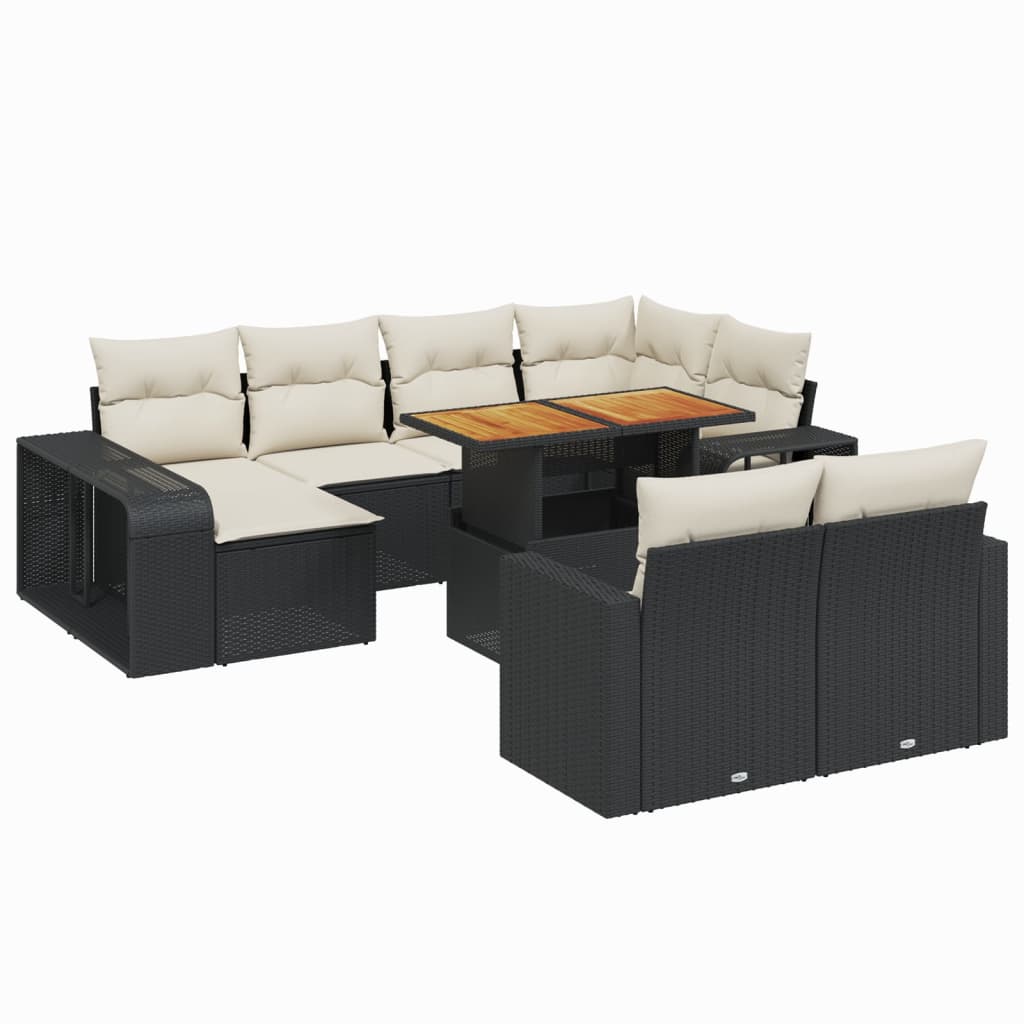Garden Sofa Set Black PE Rattan Large Adjustable Armrests