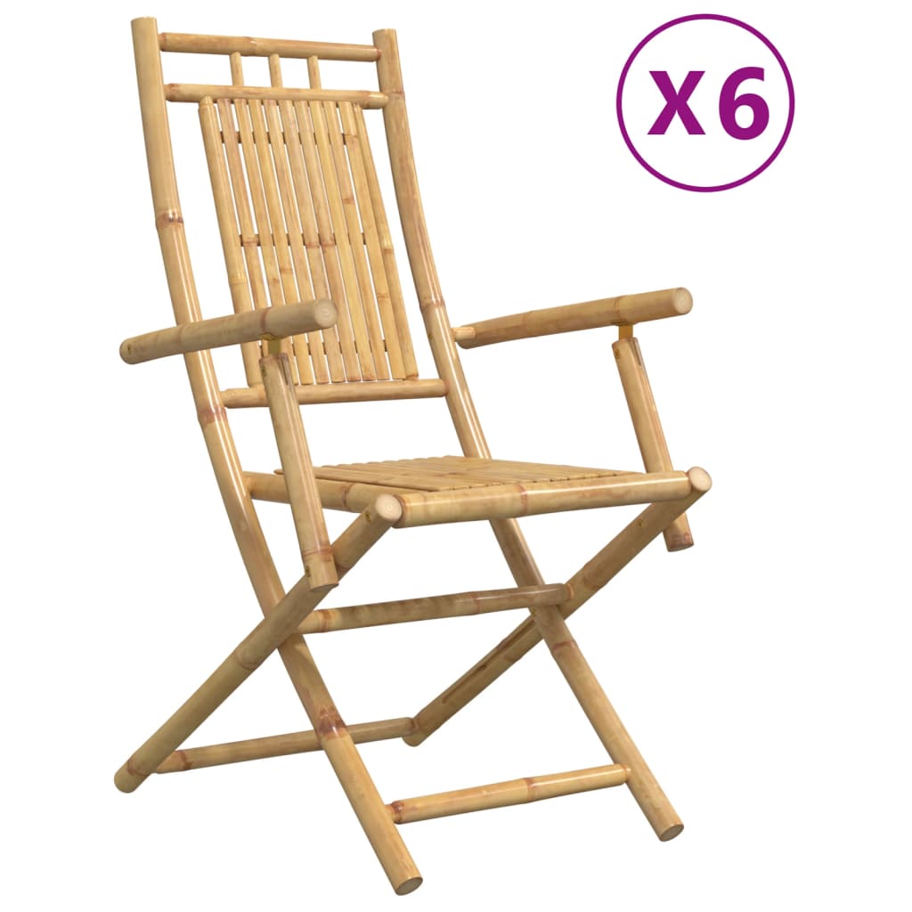 Garden Chair Set of 6 Natural Bamboo Bamboo Regular Foldable