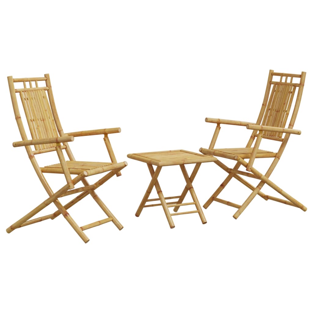 Bistro Set Natural Bamboo Bamboo 3 Piece Set Foldable