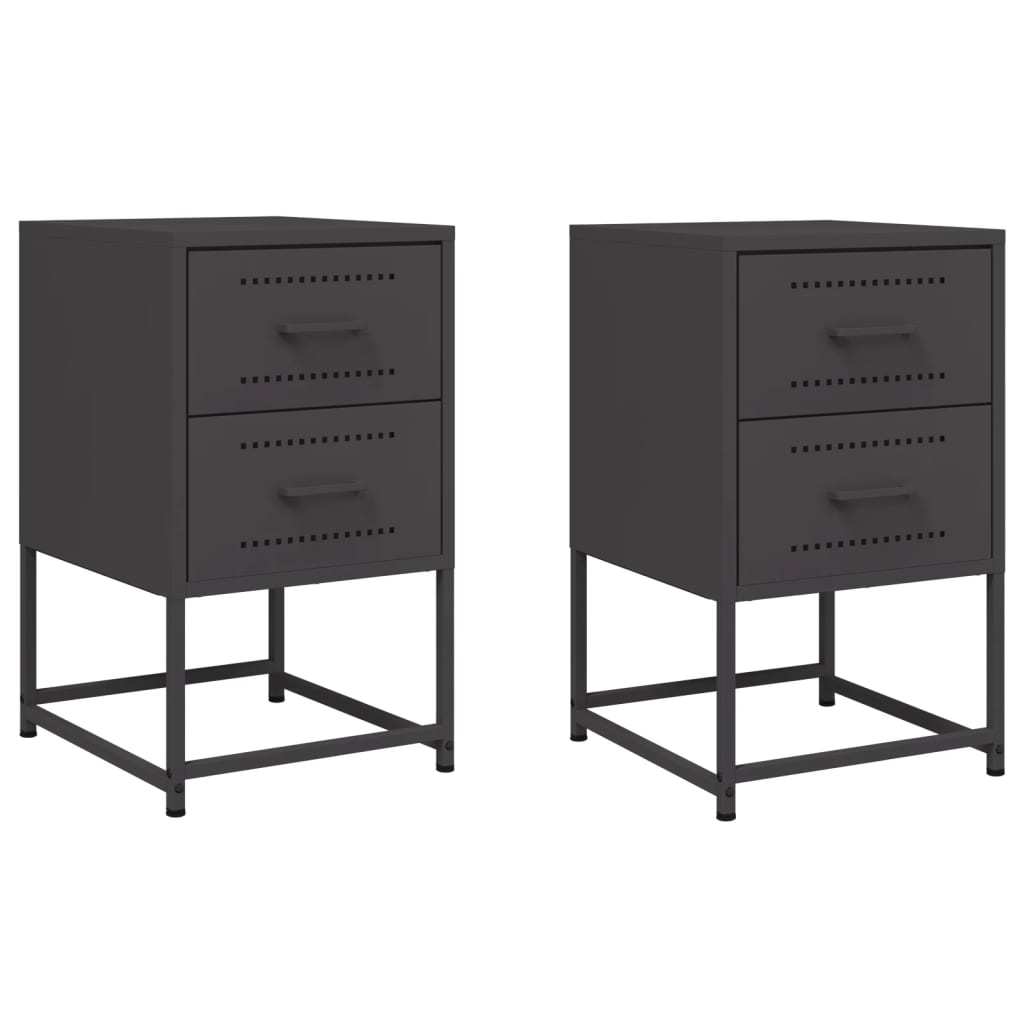 Bedside Cabinet Set of 2 Black Steel Medium Bedside Cabinet