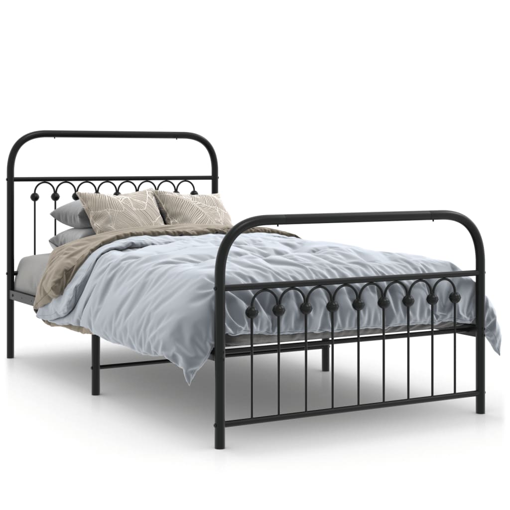 Bed Frame Black Steel 39.4x78.7 in Bed Frame Rectangular