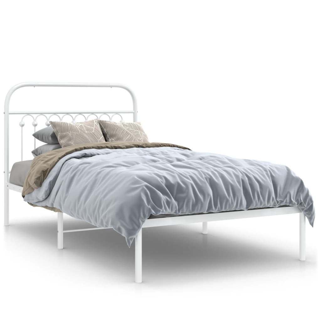 Bed Frame White Steel 39.4 x 78.7 in Bed Frame Rectangular