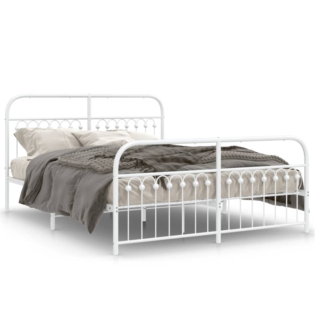 Bed Frame White Steel Full Bed Frame Rectangular Modern