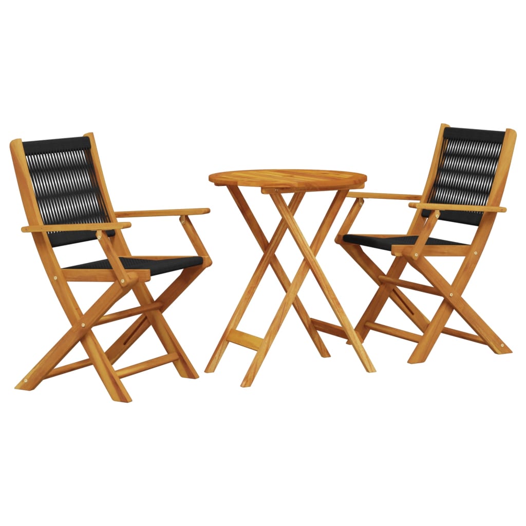 Bistro Set Black Solid acacia wood, Polypropylene Compact