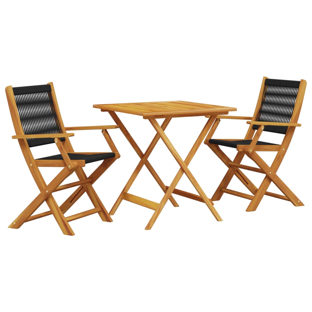 Bistro Set Black and Natural Wood Solid Acacia wood and Polypropylene