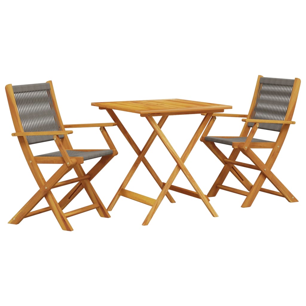 Bistro Set Gray Solid Acacia wood Compact Foldable Bistro Set