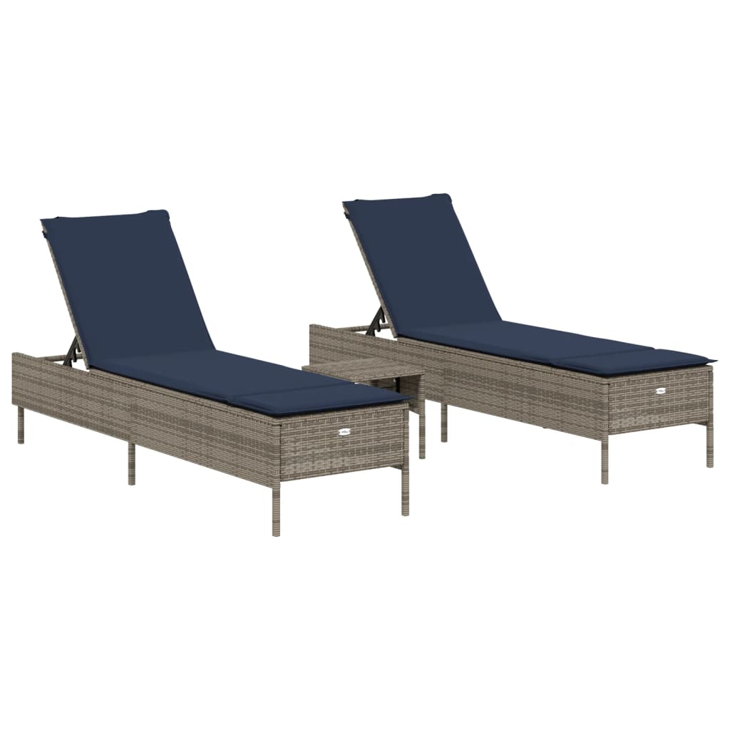 Patio Sun Lounger Set Gray PE rattan Extra Long Removable Covers