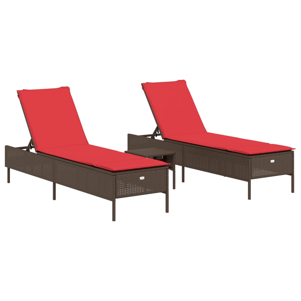 Patio Sun Lounger Set Brown, Red