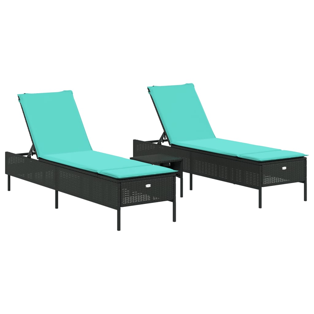 Patio Sun Lounger Set Black, Blue