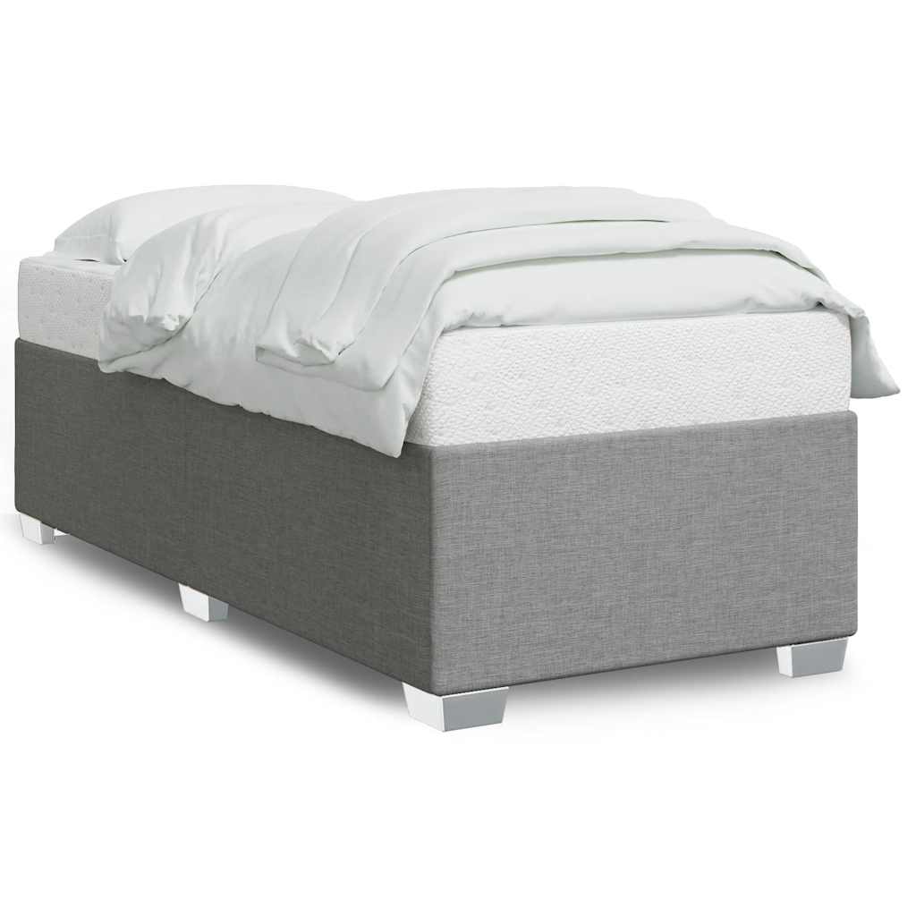 Bed Frame Light Grey Polyester, Plywood, Engineered Wood Twin