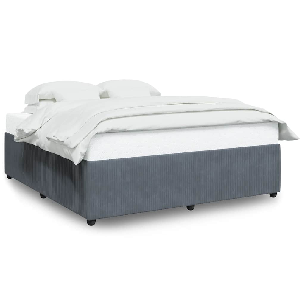 Bed Frame Dark Gray Velvet, Plywood, Engineered Wood, Solid Pine Wood