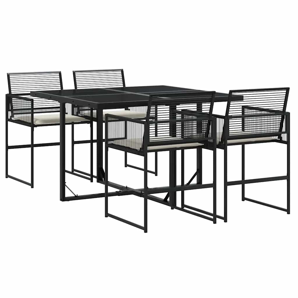 Garden Dining Set Black PE rattan 5 Piece Set Foldable