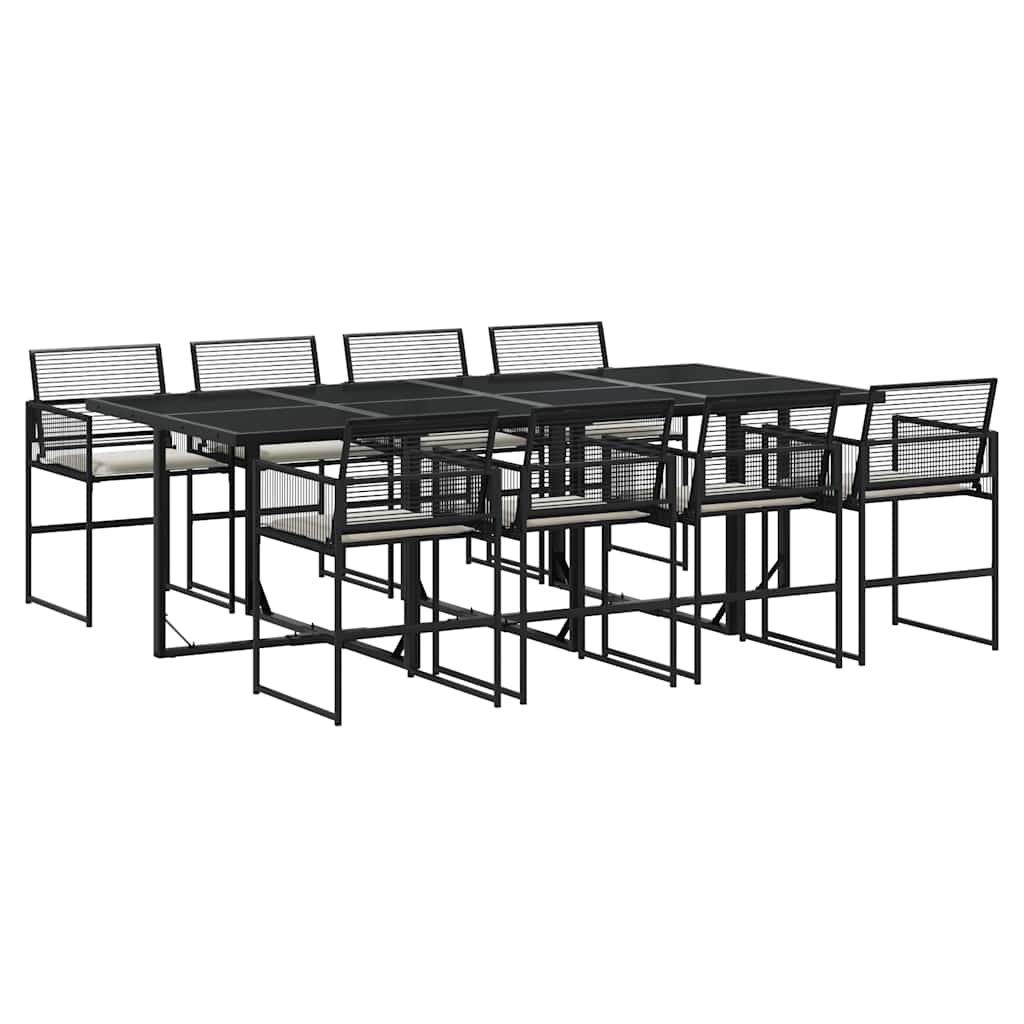 Garden Dining Set Black, Cream White Poly Rattan, Steel, Glass
